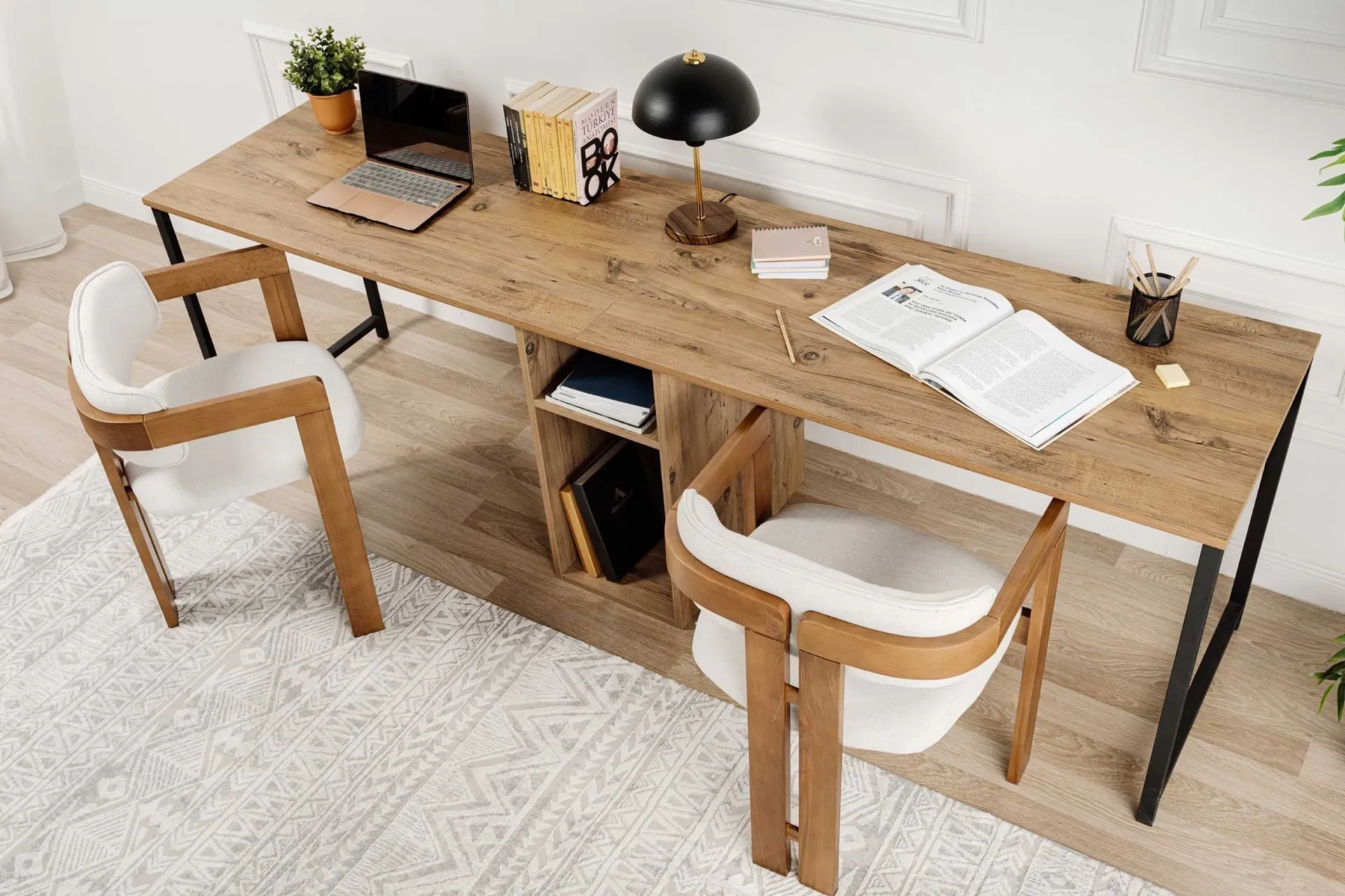 Emob Schreibtisch Twin - 240x60x74cm - für 2 Personen - atlantic pine