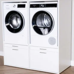 Schränke für Waschküche Linea - 133x67x142cm - 2 Schubladen - weiß