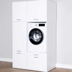 Schränke für Waschküche Linea - 116x67x200cm - 4 Türen und 1 Schublade - weiß