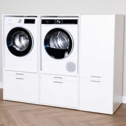 Schränke für Waschküche Linea - 183x67x142cm - 2 Türen und 2 Schubladen - weiß