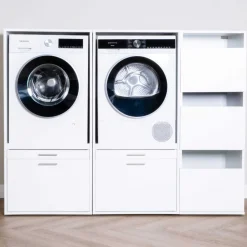 Schränke für Waschküche Linea - 183x67x142cm - 3 Türen und 2 Schubladen - weiß