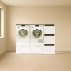 Schränke für Waschküche Linea - 183x67x142cm - 3 Türen und 2 Schubladen - weiß