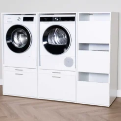 Schränke für Waschküche Linea - 183x67x142cm - 3 Türen und 2 Schubladen - weiß