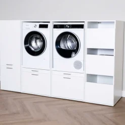 Schränke für Waschküche Linea - 233x67x142cm - 5 Türen und 2 Schubladen - weiß