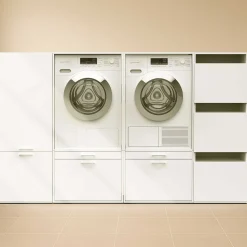 Schränke für Waschküche Linea - 233x67x142cm - 5 Türen und 2 Schubladen - weiß