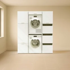 Schränke für Waschküche Linea - 166x67x200cm - 8 Türen - weiß