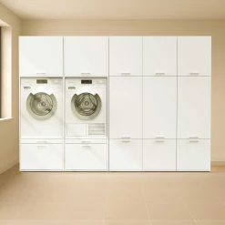 Schränke für Waschküche Linea - 283x67x200cm - 11 Türen und 2 Schubladen - weiß