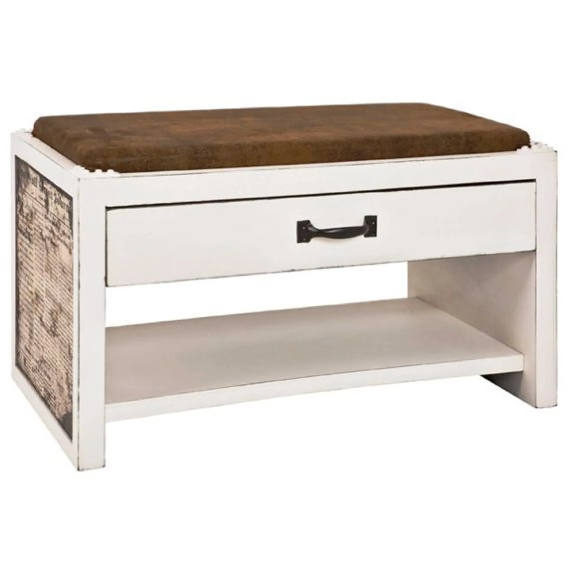 Schuhbank mit Sitz und Schublade | 72 x 38 x 42 cm | Vintage Design