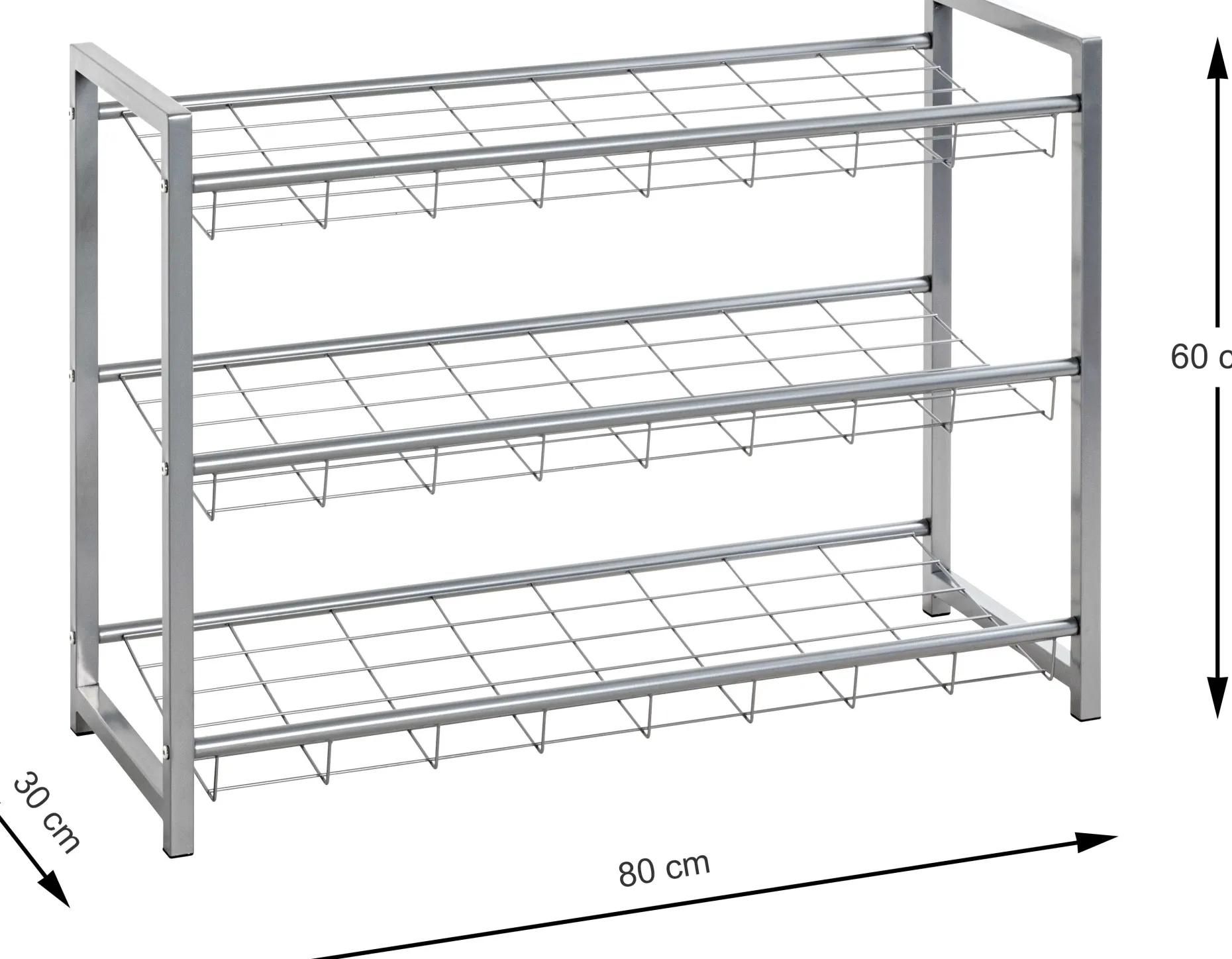 Schuhregal Leonore 80cm, 3 Fachböden - Aluminium