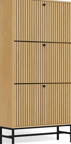 Schuhschrank Albany - 72x25x140cm - 3 Türen - Eiche Dekor