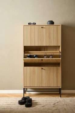 Schuhschrank Albany - 72x25x140cm - 3 Türen - Eiche Dekor