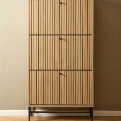 Schuhschrank Albany - 72x25x140cm - 3 Türen - Eiche Dekor