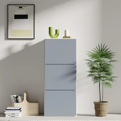 Schuhschrank Baylinn 3 Flügeltüren und 5 Einlegeböden-Celadon grau/weiß