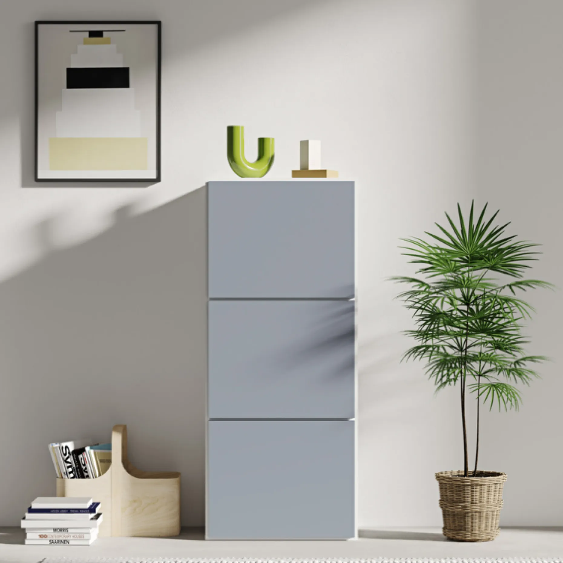 Schuhschrank Baylinn 3 Flügeltüren und 5 Einlegeböden-Celadon grau/weiß