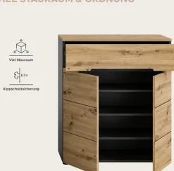 Schuhschrank Canu Xonox – Basaltgrau & Artisan – 80x94x37 cm