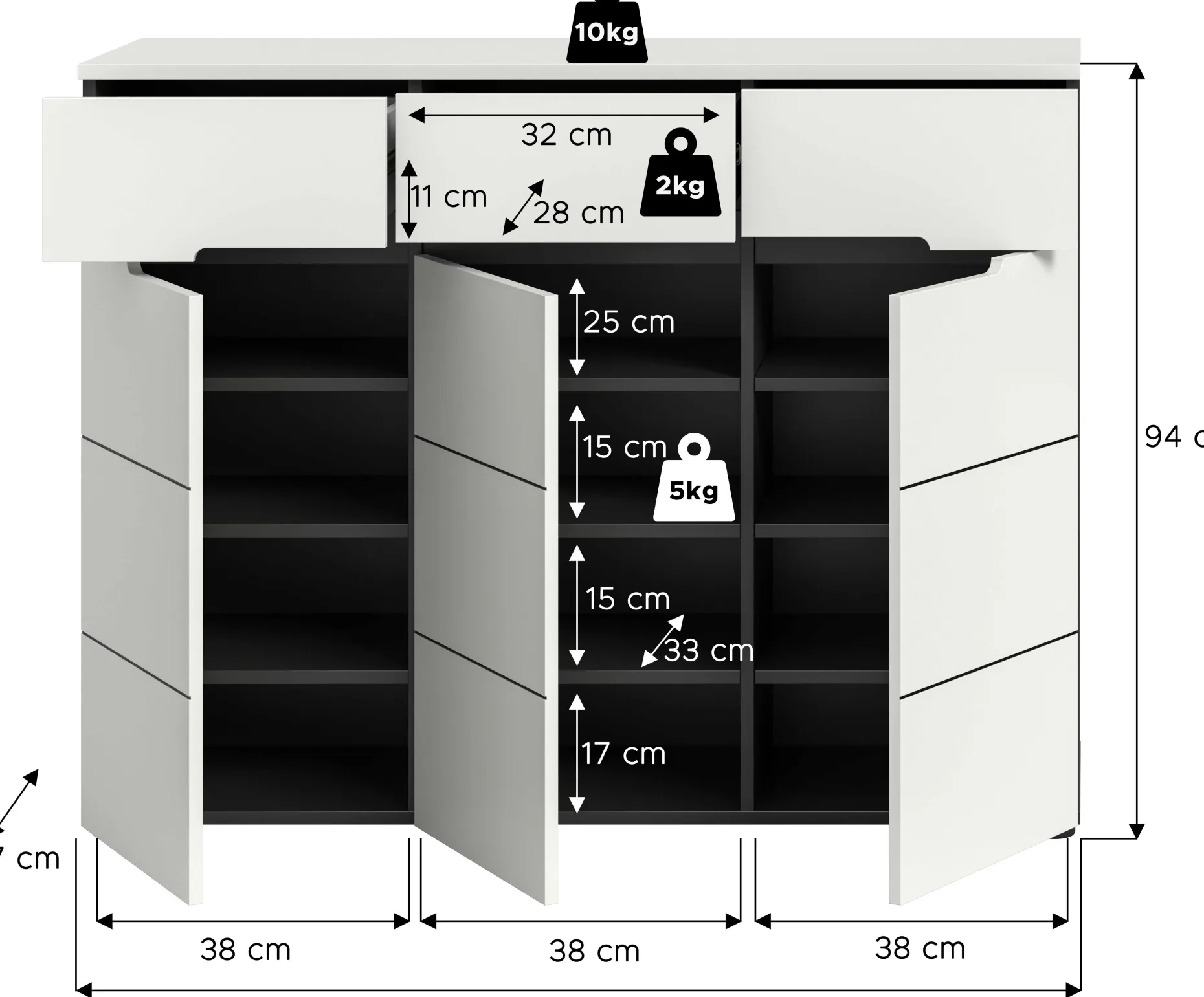 Schuhschrank Canu Xonox - Weiß - 120x94x37 cm