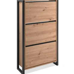 Schuhschrank Damon - 70x25x125cm - 3 Türen - Eiche Dekor