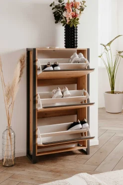 Schuhschrank Damon - 70x25x125cm - 3 Türen - Eiche Dekor