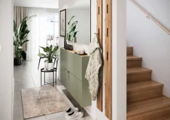 Schuhschrank Elton | 140 x 19 x 85 cm | Satingrünes Design