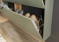 Schuhschrank Elton | 140 x 19 x 85 cm | Satingrünes Design