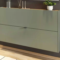 Schuhschrank Elton | 140 x 19 x 85 cm | Satingrünes Design