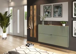 Schuhschrank Elton | 140 x 19 x 85 cm | Satingrünes Design