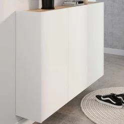 Schuhschrank Lydia - 138 x 25 x 87 cm - 3 Türen - Weiß/Eiche-Dekor