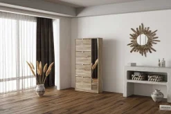Schuhschrank Marcel - 85x24x159cm - mit Spiegel - Eiche Dekor