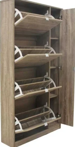 Schuhschrank Marcel - 85x24x159cm - mit Spiegel - Eiche Dekor