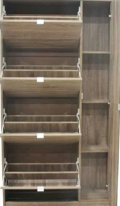 Schuhschrank Marcel - 85x24x159cm - mit Spiegel - Eiche Dekor