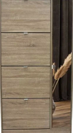 Schuhschrank Marcel - 85x24x159cm - mit Spiegel - Eiche Dekor