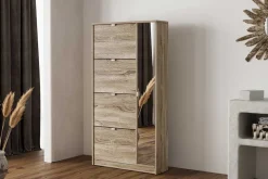 Schuhschrank Marcel - 85x24x159cm - mit Spiegel - Eiche Dekor
