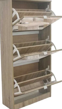 Schuhschrank Mex - 60x23x123cm - 3 Türen - mit Spiegel - Sonoma Eiche