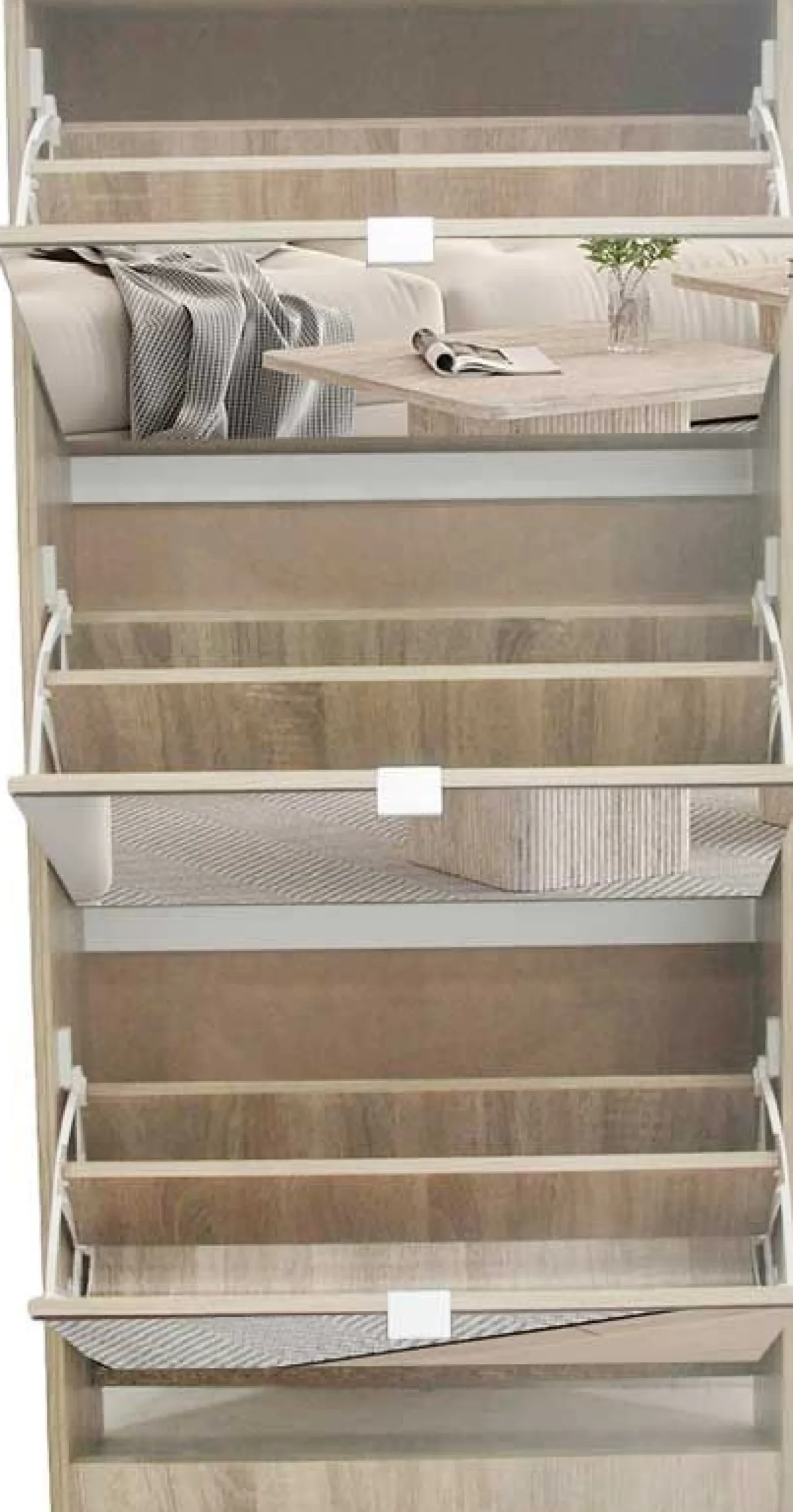 Schuhschrank Mex - 60x23x123cm - 3 Türen - mit Spiegel - Sonoma Eiche