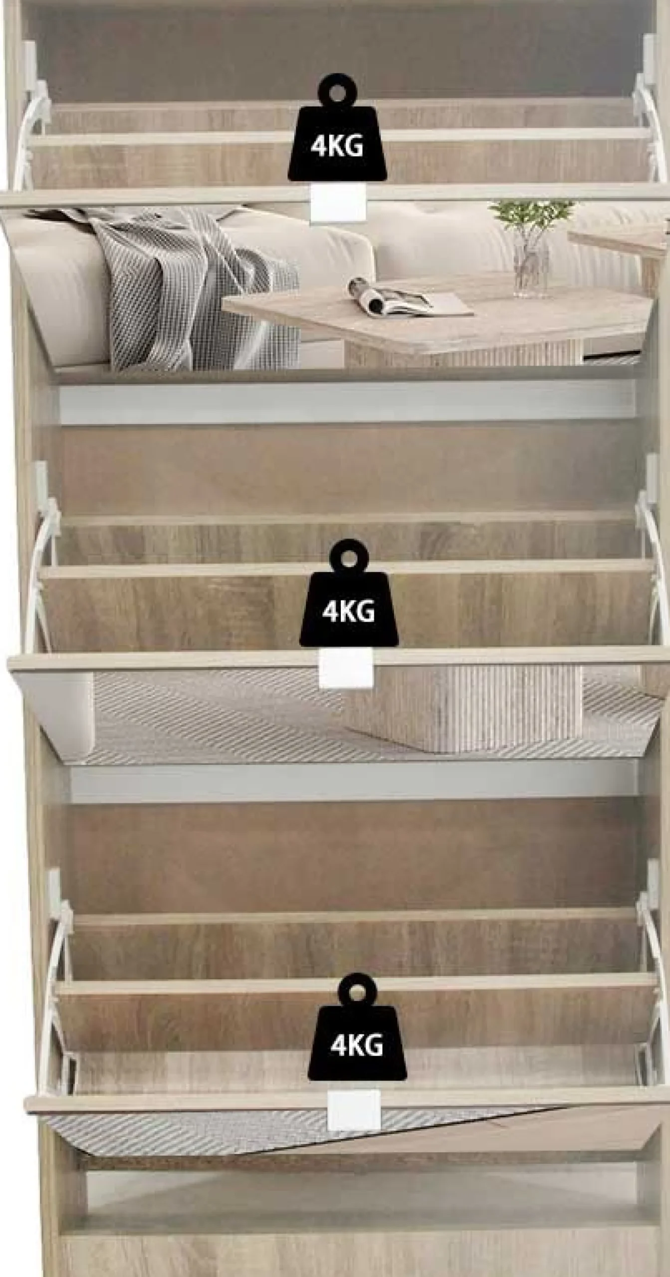 Schuhschrank Mex - 60x23x123cm - 3 Türen - mit Spiegel - Sonoma Eiche