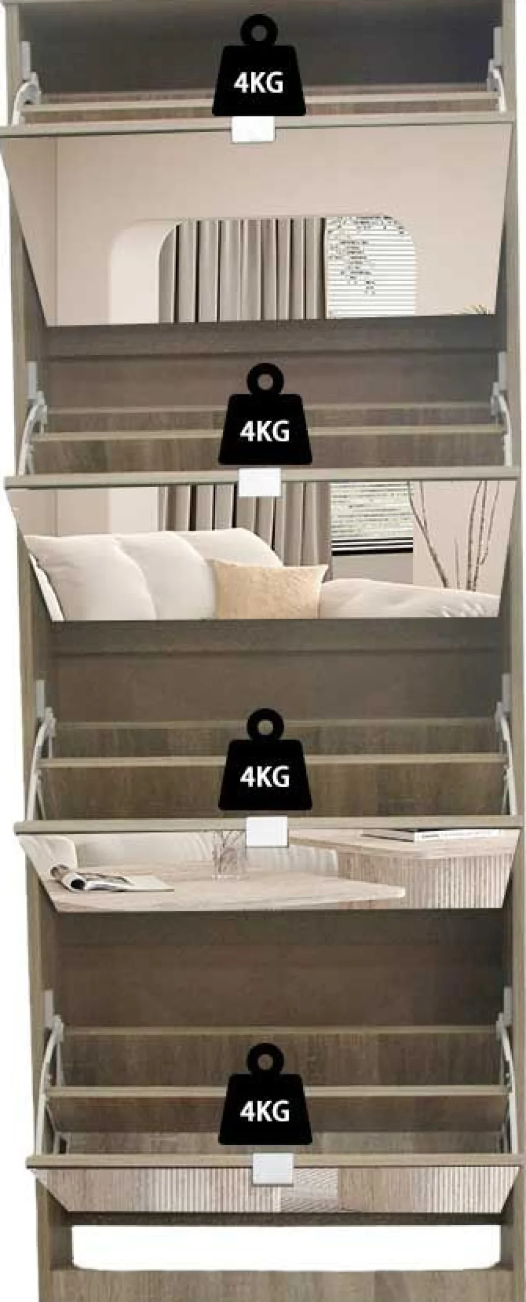 Schuhschrank Mex - 60x23x161cm - 4 Türen - mit Spiegel - Sonoma Eiche