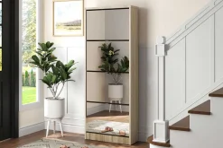 Schuhschrank Mex - 60x23x161cm - 4 Türen - mit Spiegel - Sonoma Eiche