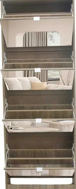 Schuhschrank Mex - 60x23x161cm - 4 Türen - mit Spiegel - Sonoma Eiche