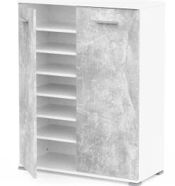 Schuhschrank Ravito - 80x35x102cm - 2 Türen - Betonoptik/Weiß