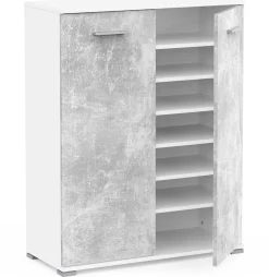 Schuhschrank Ravito - 80x35x102cm - 2 Türen - Betonoptik/Weiß
