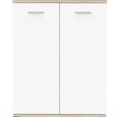 Schuhschrank Ravito - 80x35x102cm - 2 Türen - weiß/Eiche Dekor