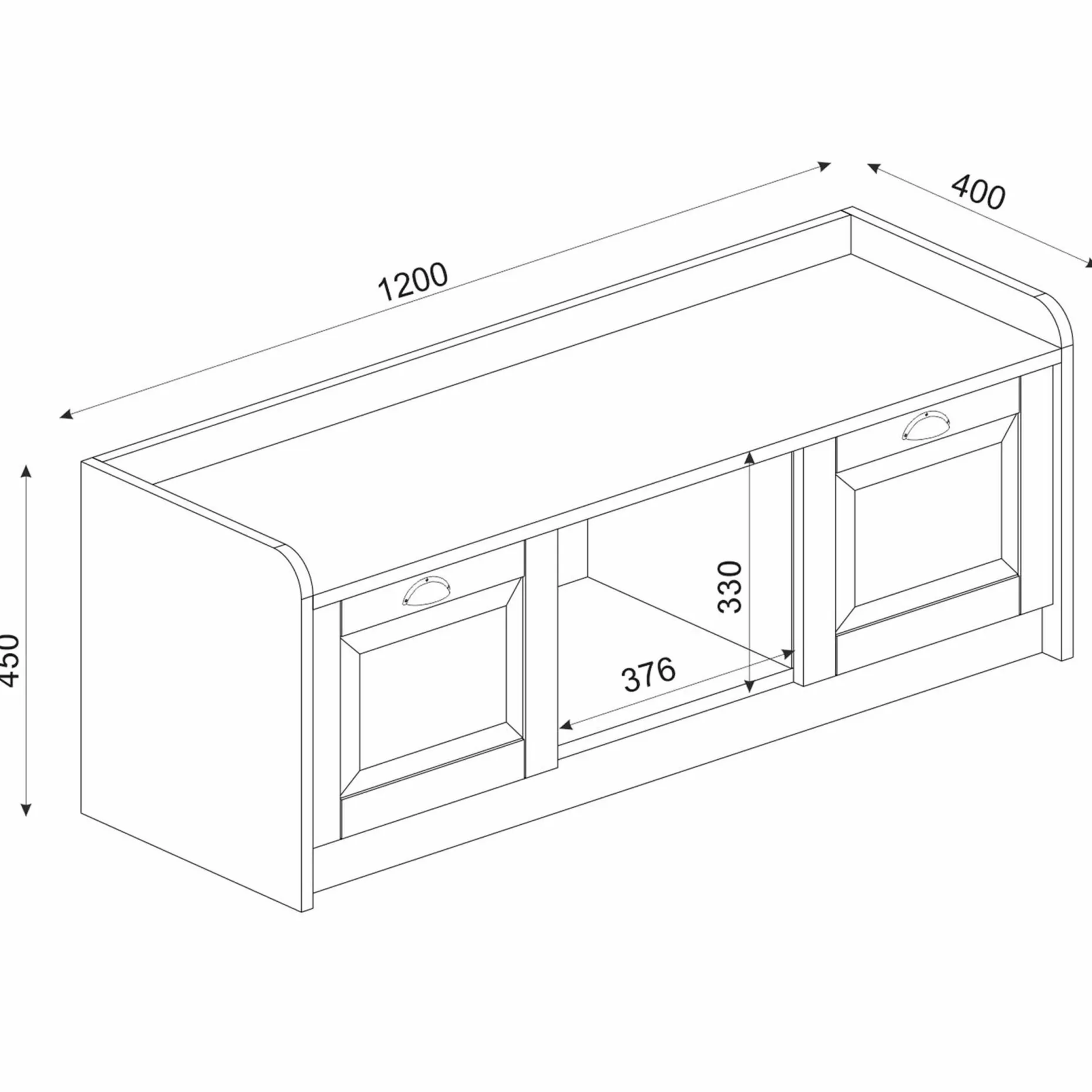 Schuhschrank Rayne - 120x40x45cm - 2 Türen - weiß/Eiche Dekor