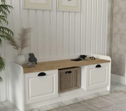 Schuhschrank Rayne - 120x40x45cm - 2 Türen - weiß/Eiche Dekor