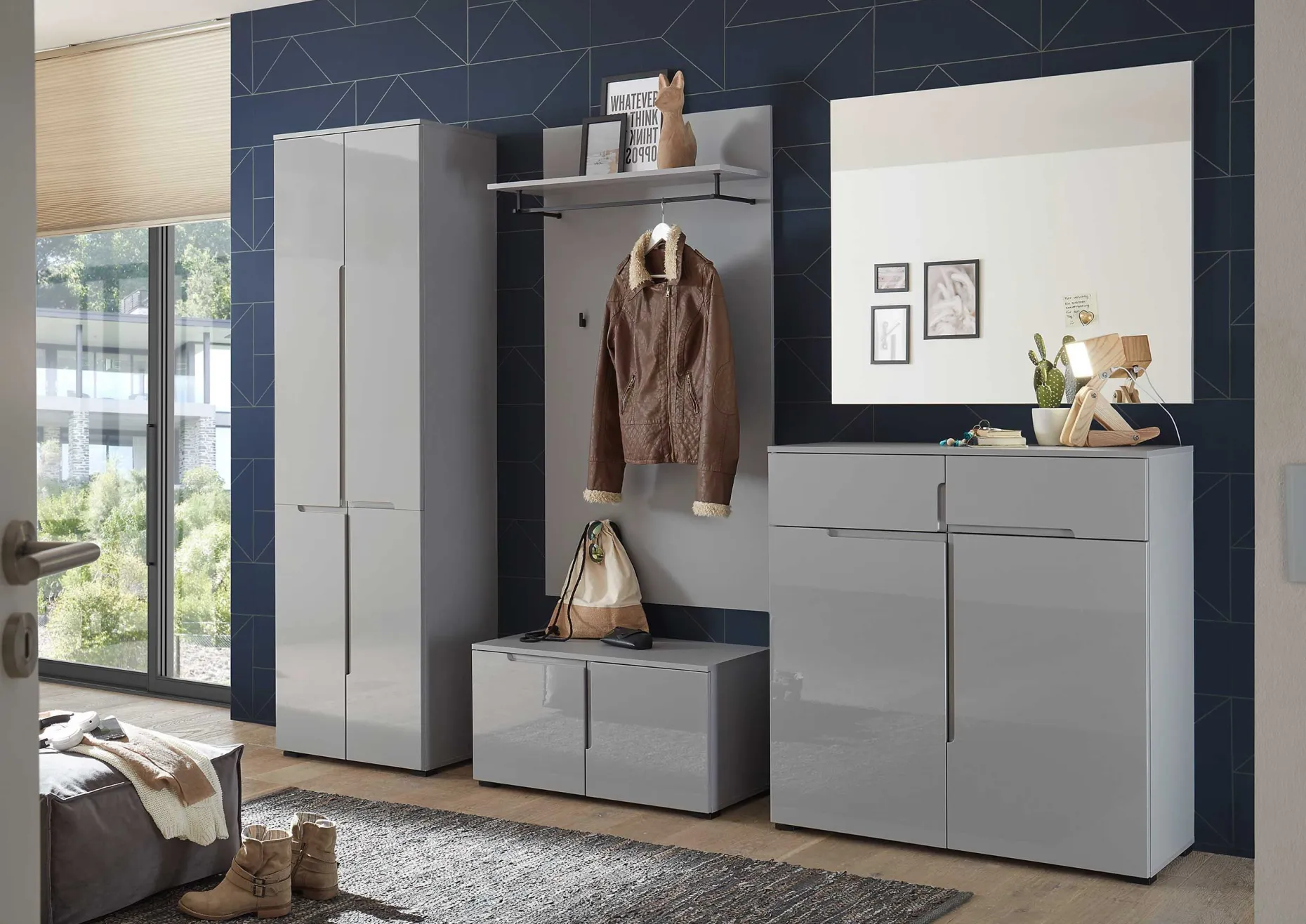Schuhschrank Seta mit Stauraum - Hochglanz grau