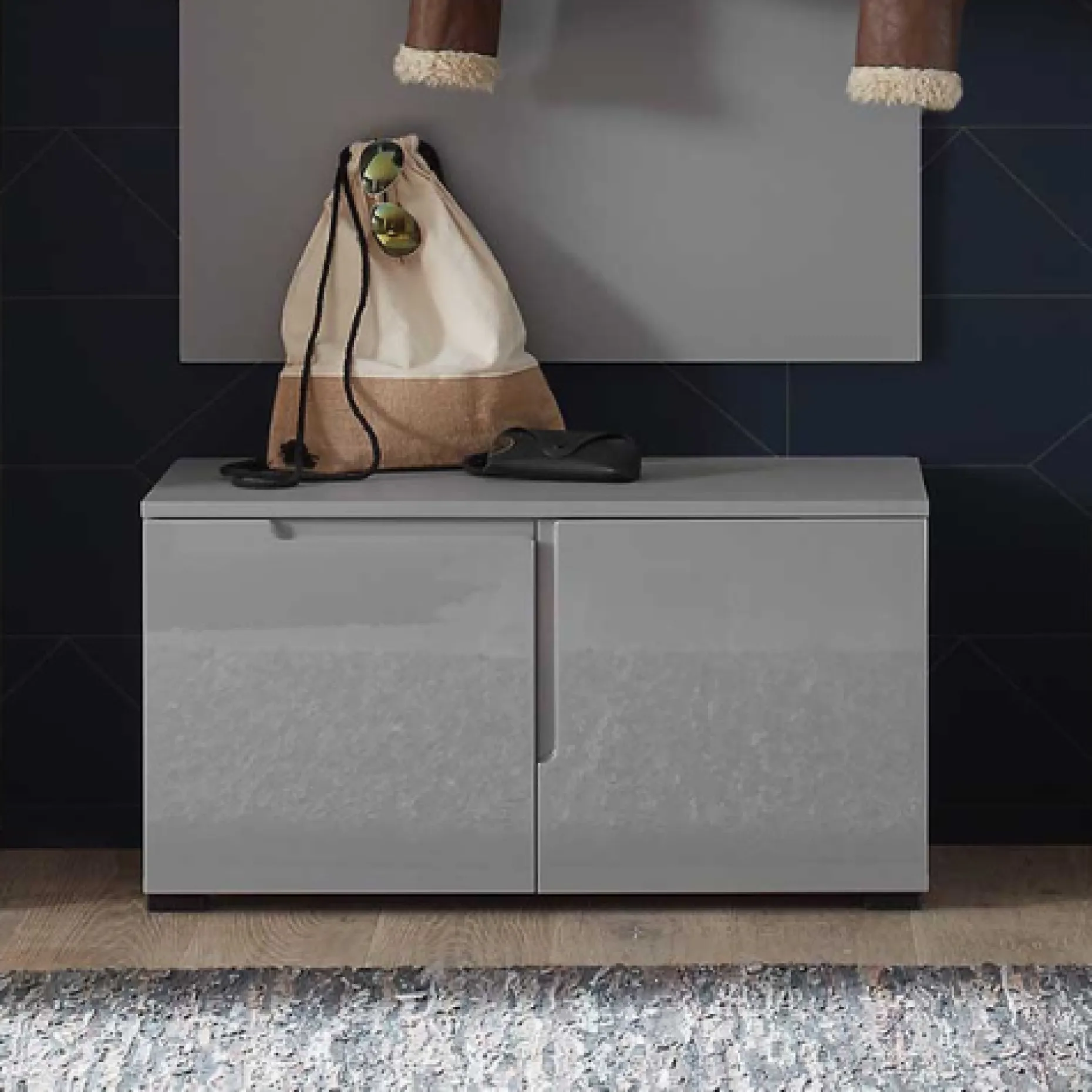 Schuhschrank Seta mit Stauraum - Hochglanz grau