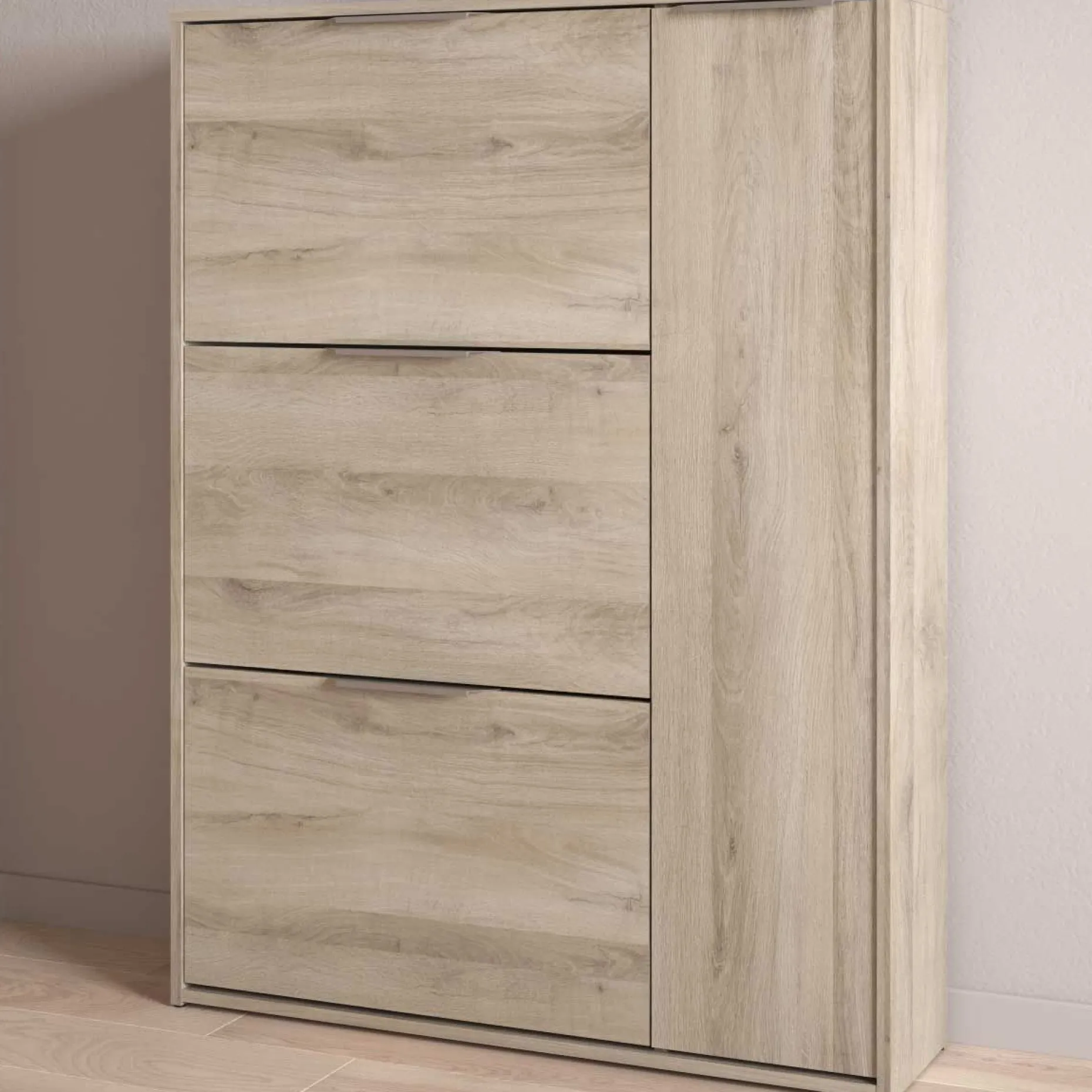 Schuhschrank Spectre - 91x26x123cm - 4 Türen - Eiche Dekor