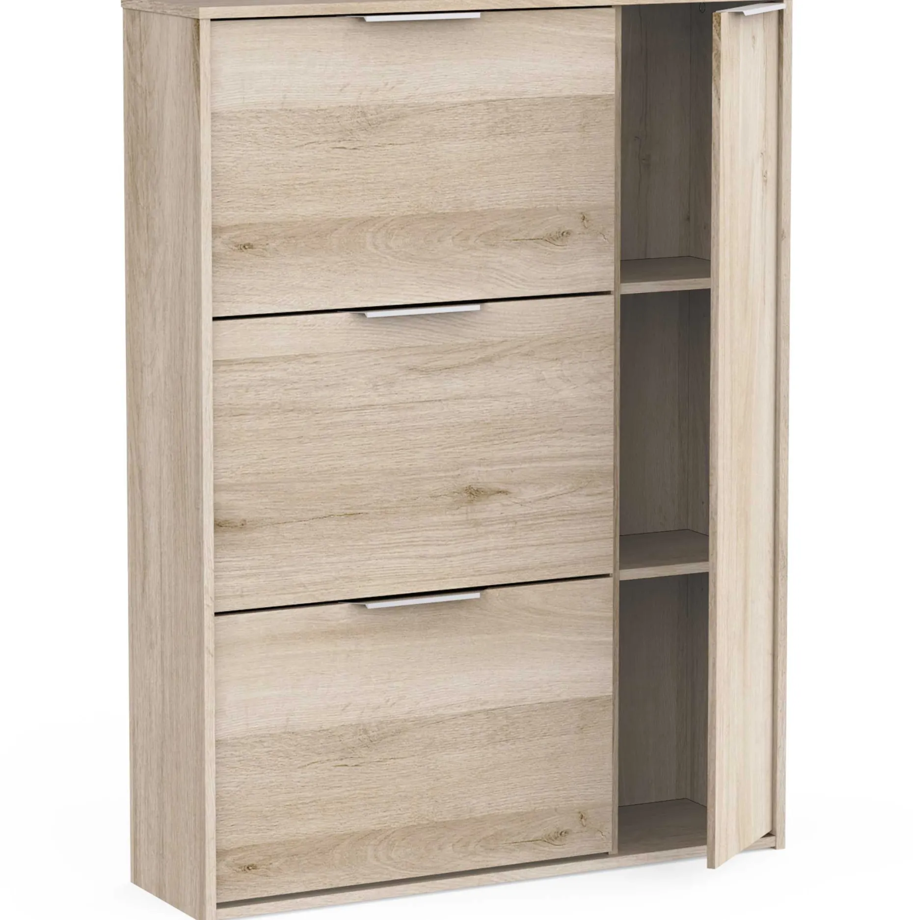 Schuhschrank Spectre - 91x26x123cm - 4 Türen - Eiche Dekor