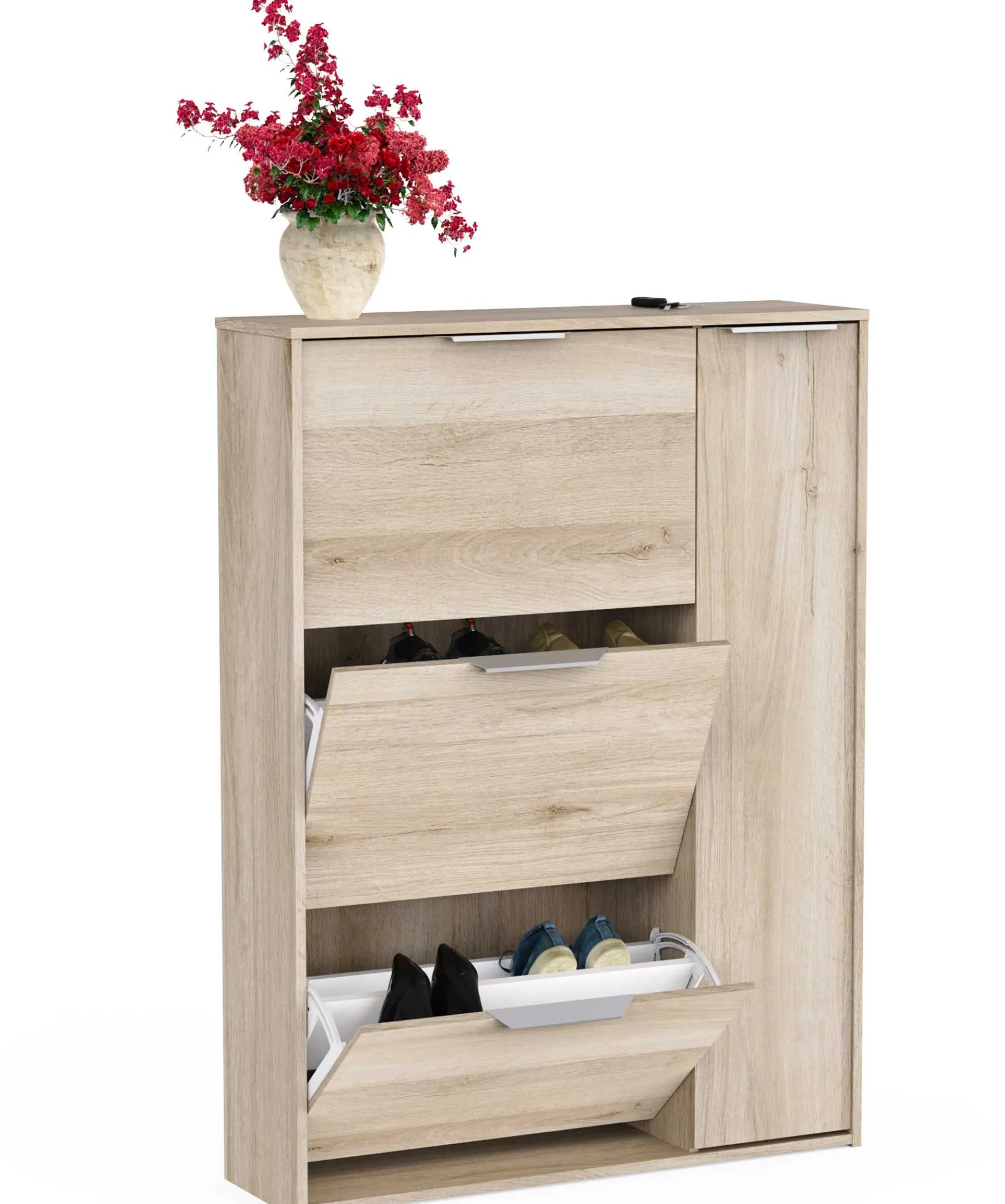 Schuhschrank Spectre - 91x26x123cm - 4 Türen - Eiche Dekor