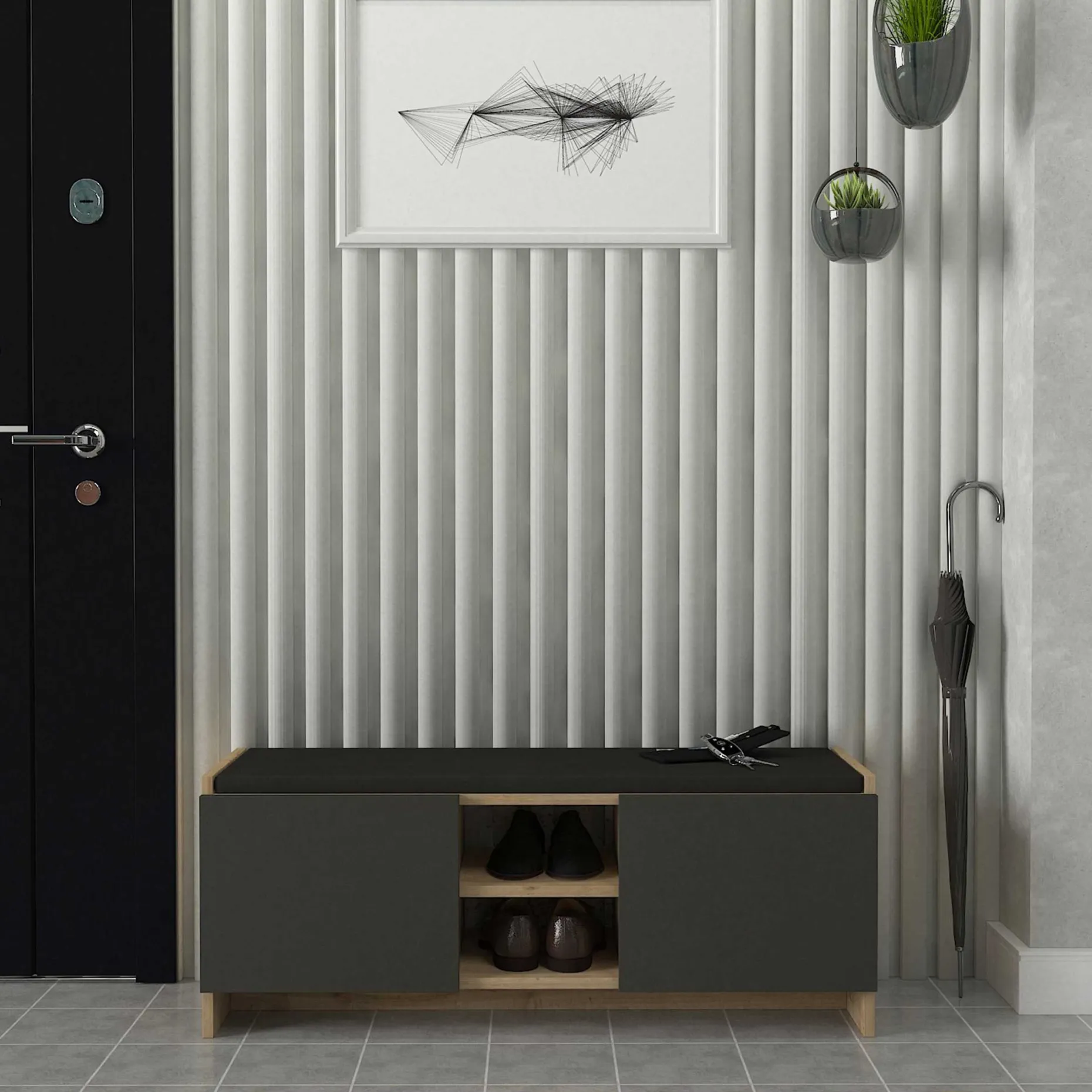 Schuhschrank Verly - 110x33x43cm - 2 Türen - Eiche Dekor/anthrazit