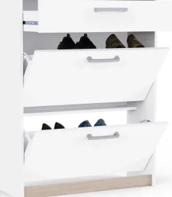 Schuhschrank Watson - 80x29x102cm - 2 Türen und 1 Schublade - weiß